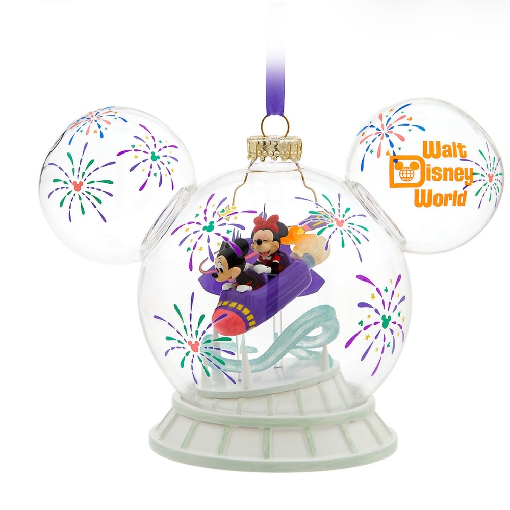 Disney World Mickey and Minnie Mouse Glass Ornament Space Mountain